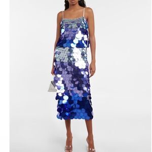 NWT SIMKHAI Elvira Sequined MIDI Skirt Ombre Blue Size 0